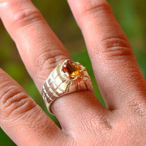 Splendid Golden Ceylon TOPAZ Silver Ring Size 9