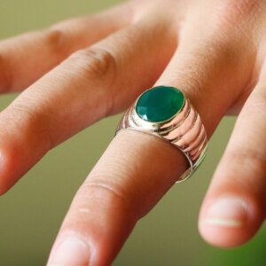 Mens Superior Emerald Anniversary Silver Ring