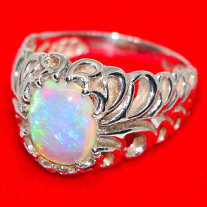 Fire Opal Mens Silver Ring