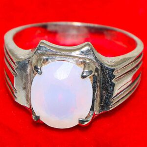 Certified White OPAL Stone Mens Silver Ring -36.56ct - Image 4
