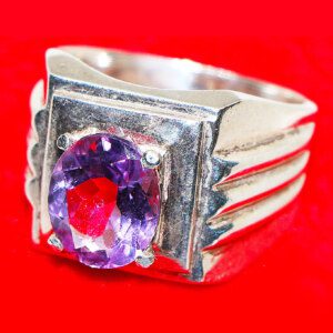 Amethyst Engagement Ring of Sterling Silver