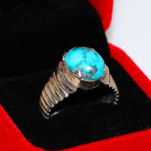 Neshapur Turquoise-FEROZA Stone Mens Silver Ring