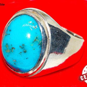 Certified Turquoise-FEROZA Stone Big Size Mens Silver Ring