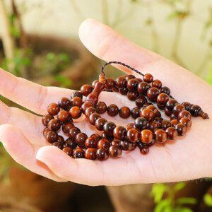 Prayer Beads Islam Necklace, Superior Fine Kuka Wood 99 Beads