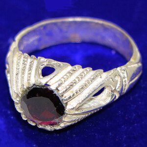 GARNET Gemstone Mens Silver Ring