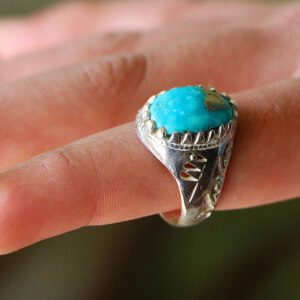 Natural Feroza Turquoise Turkish MENS Sterling Silver Ring