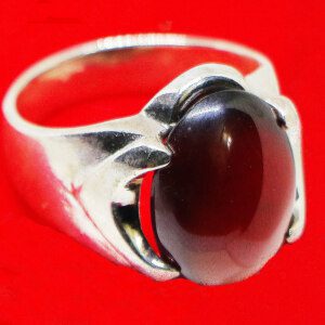 Real GARNET Gemstone Mens Silver Ring