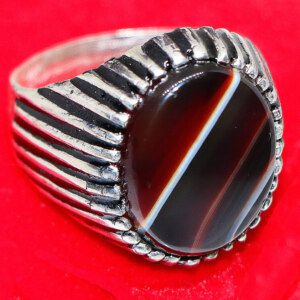 Natural Stone Yemeni Agate Aqeeq Turkish 925 Silver Mens Ring