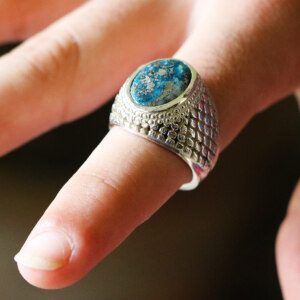 Natural Neshapuri Feroza Men's Turquoise Ring