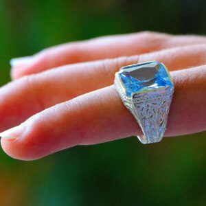 Exquisite Swiss London Blue Topaz Gemstone Silver Mens Ring