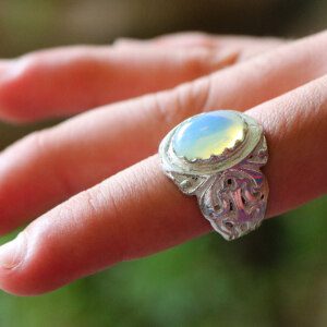 AAA White OPAL Gemstone Mens Silver Ring