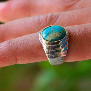 Mens Natural Feroza-Turquoise Silver Ring