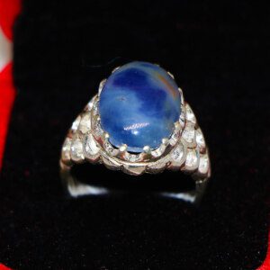 Gorgeous Unique Blue Sapphire Mens Silver Ring