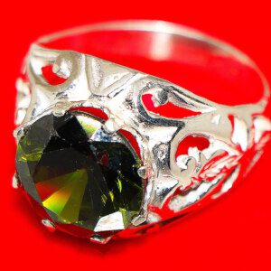 Green Zircon Men's Silver Ring