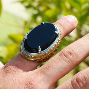 Huge Sulemani Black Agate Ring