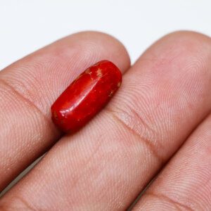 Close-up of a faceted red coral loose gemstone showcasing its brilliance.