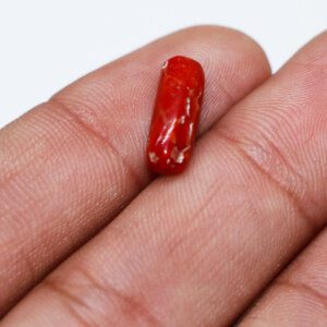 Close-up of a single 7-carat red coral stone.