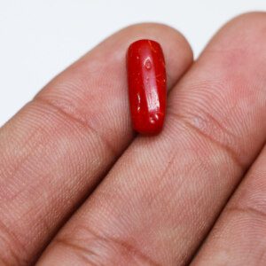 Genuine red coral stone in hand, showcasing vibrant color (Authentic red coral for jewelry making)