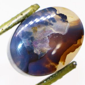 Black Moss Agate loose stone closeup