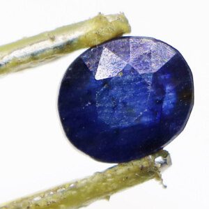 Loose Oval Cut Sapphire Stone held with tweezers