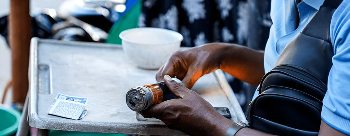 Inspecting a gemstone using a Rathnapura gem torch