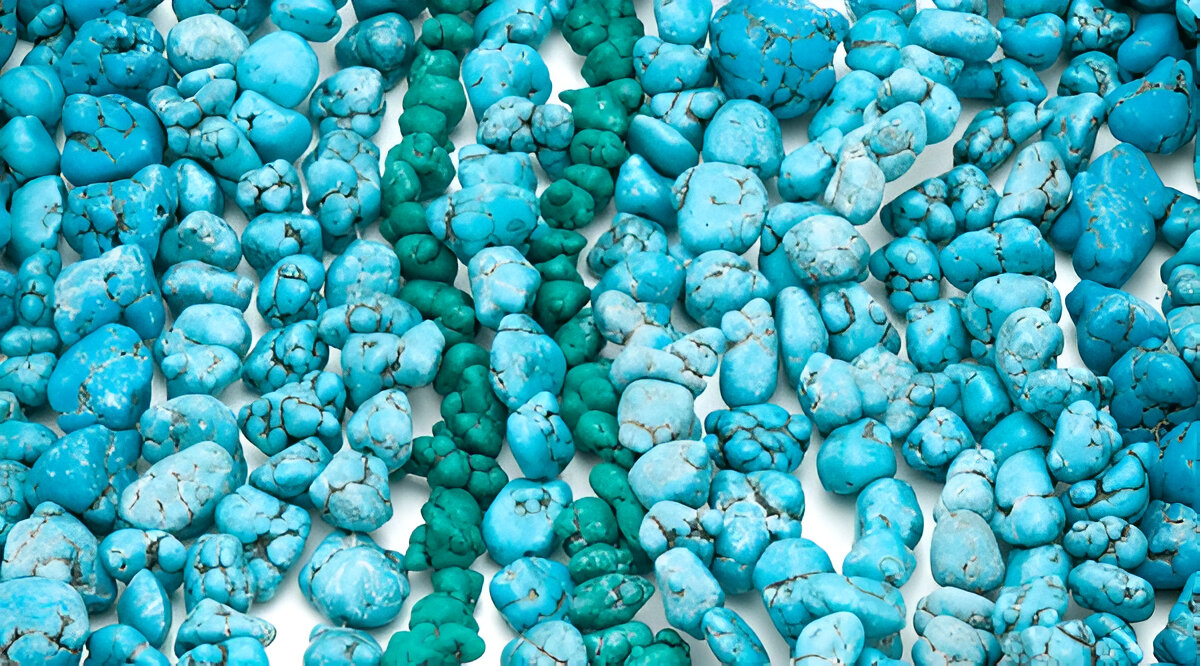 blue background natural turquoise stones